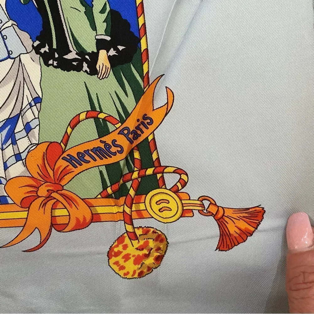 Hermes Blue Silk Square Scarf Ombrelles et Parapluies Umbrellas France 1998